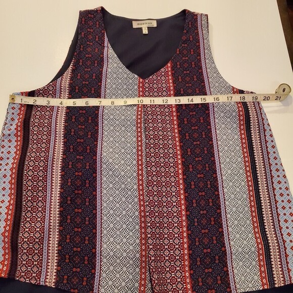 Monteau Multi Patterned Striped Layered Sleeveless Boho Top, L - Picture 6 of 8